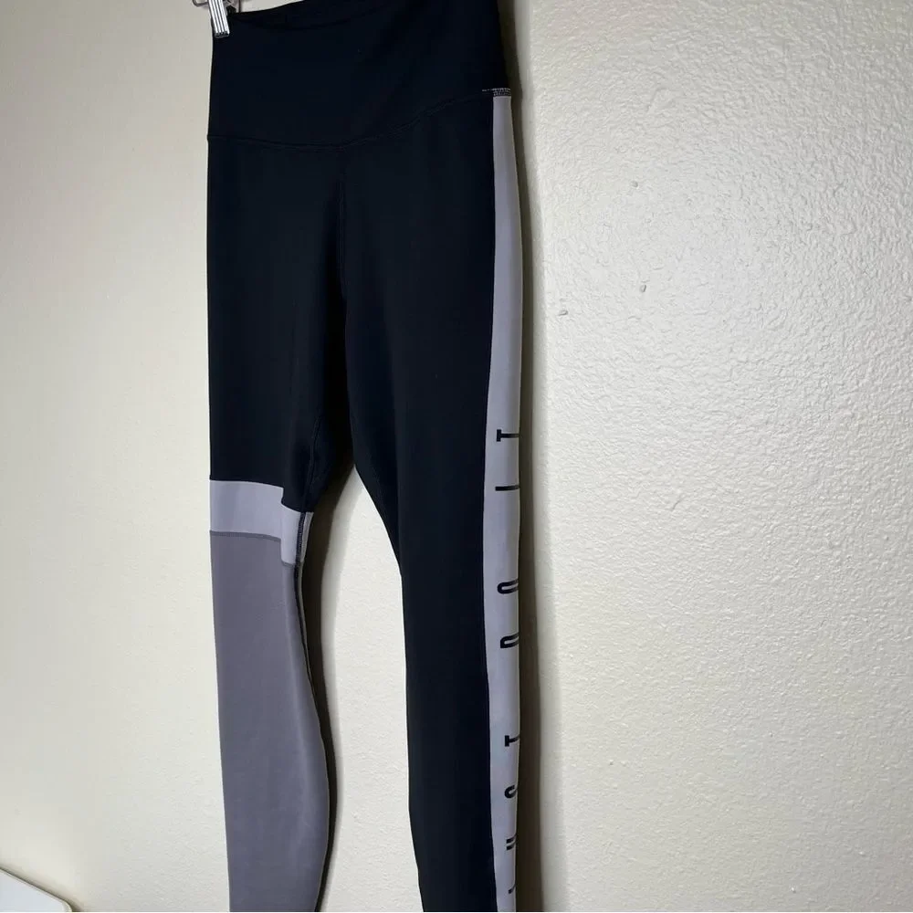 Nike Dri Fit Just Do It Spell Out Black Gray Colorblock Leggings Women Size XS